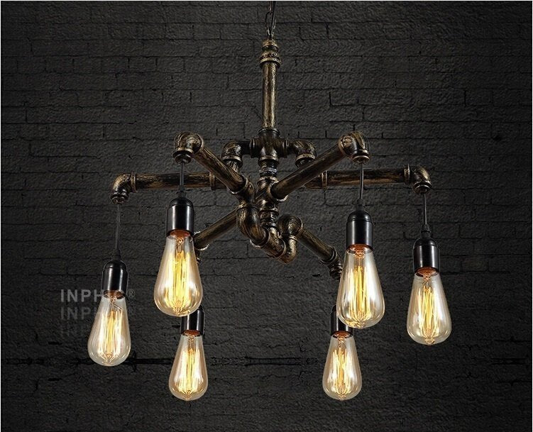 INPHIC-loft美式鐵藝復古餐廳吊燈歐式酒吧咖啡廳特色工業風多頭水管吊燈 6頭