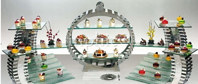 INPHIC-多功能圓形點心架多功能自助餐不鏽鋼層架擱架酒店餐飲擺架組件