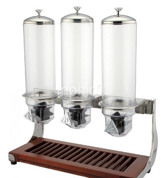 INPHIC-實木座三頭麥片分配器 麥片機 自助餐廚具 自助麥片分配機