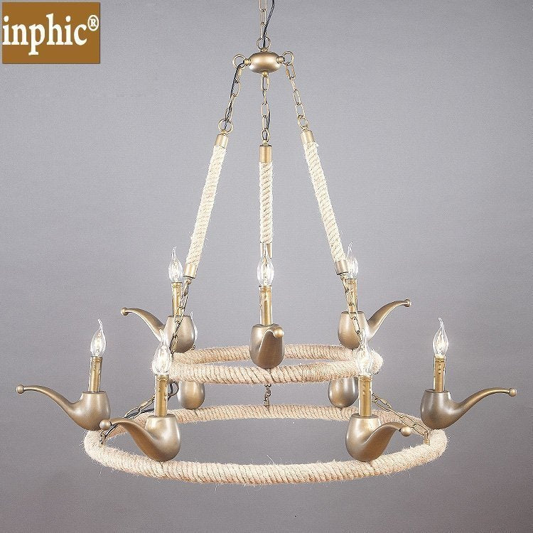 INPHIC-美式鄉村復古麻繩吊燈餐廳裝飾酒吧臺咖啡廳工程歐式創意煙嘴吊燈 9頭