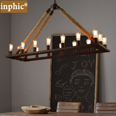 INPHIC-美式鄉村吊燈復古工業風餐廳燈長方形創意個性吧臺咖啡廳吊燈鐵藝 16頭