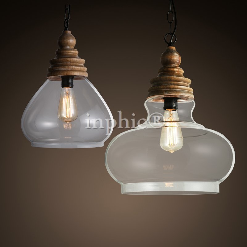 INPHIC-北歐現代 魚缸吊燈 玻璃燈罩單頭木質吊燈餐廳燈酒吧 吊燈