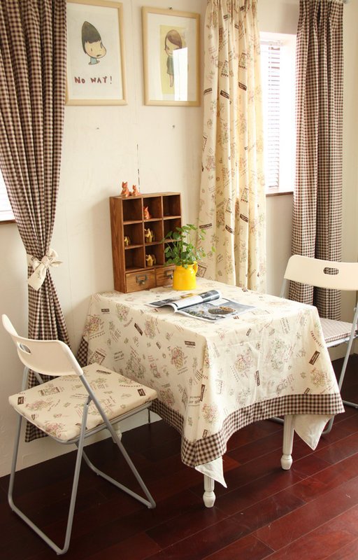 INPHIC-北歐 庭院系列 棉麻 紅色格邊桌布 餐桌布 茶幾布 桌巾