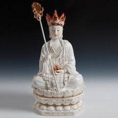 INPHIC-開運 佛像 地藏王 娑婆三聖 16吋玉白金彩坐古蓮地藏王