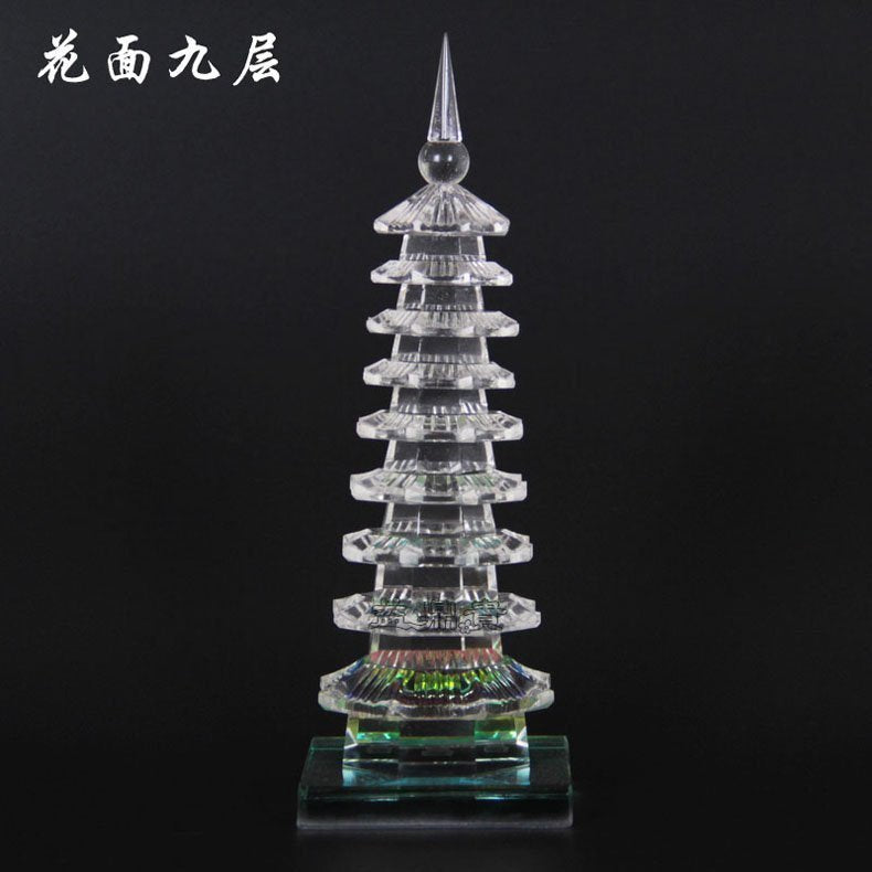 INPHIC-開光人造白水晶文昌塔擺件 花面9層