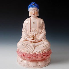 INPHIC-佛像 16吋玉紅金彩坐半蓮如來阿彌陀佛釋迦摩尼三寶