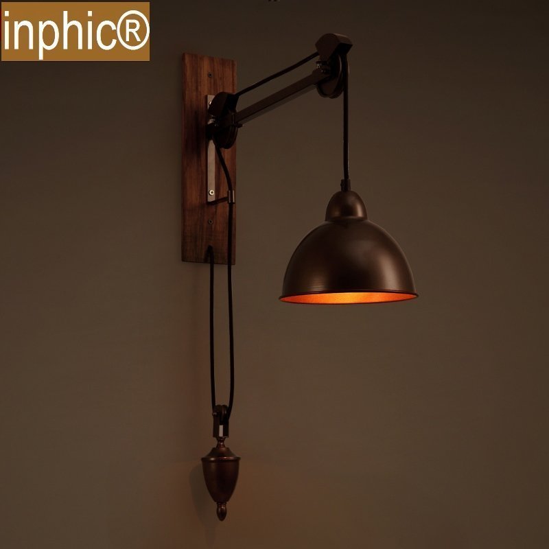 INPHIC-工業復古壁燈工礦摩登鐵藝紡錘滑輪燈具咖啡廳酒吧壁燈