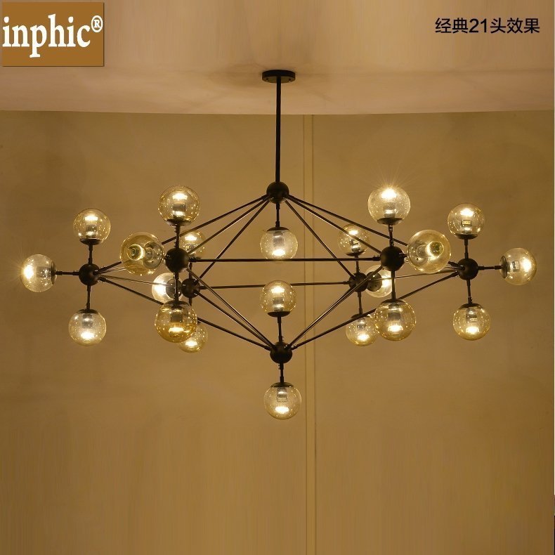INPHIC-美式北歐創意藝術服裝店辦公臥室餐客廳創意個性玻璃魔豆別墅吊燈 21頭帶3瓦LED茶色燈罩
