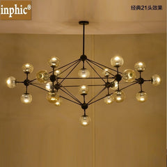 INPHIC-美式北歐創意藝術服裝店辦公臥室餐客廳創意個性玻璃魔豆別墅吊燈 21頭帶3瓦LED茶色燈罩
