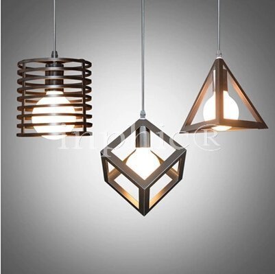 INPHIC-北歐吧檯燈飾鐵藝餐廳吊燈復古陽臺走道單頭三頭吊燈 單頭正方體