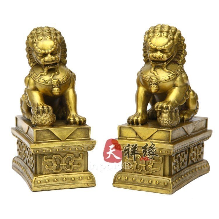 INPHIC-宗教 銅獅子擺件開光 純銅北京獅工藝品鎮宅避邪工藝擺設(一對)