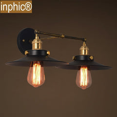 INPHIC-北歐復古臥室床頭壁燈美式樓梯鐵藝雙頭小黑傘壁燈