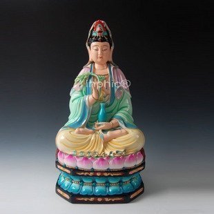 INPHIC-開運 佛像觀音佛龕供奉16吋五彩坐蓮觀音陶瓷金彩