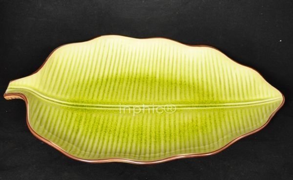 INPHIC-陶瓷餐具冰釉 手繪 冰裂紋   碟子 樹葉盤 14吋寬蕉葉盤