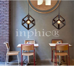 INPHIC-北歐復古吧檯燈loft餐廳燈飾鐵藝咖啡廳三頭工業吊燈 黑色小型邊長15cm