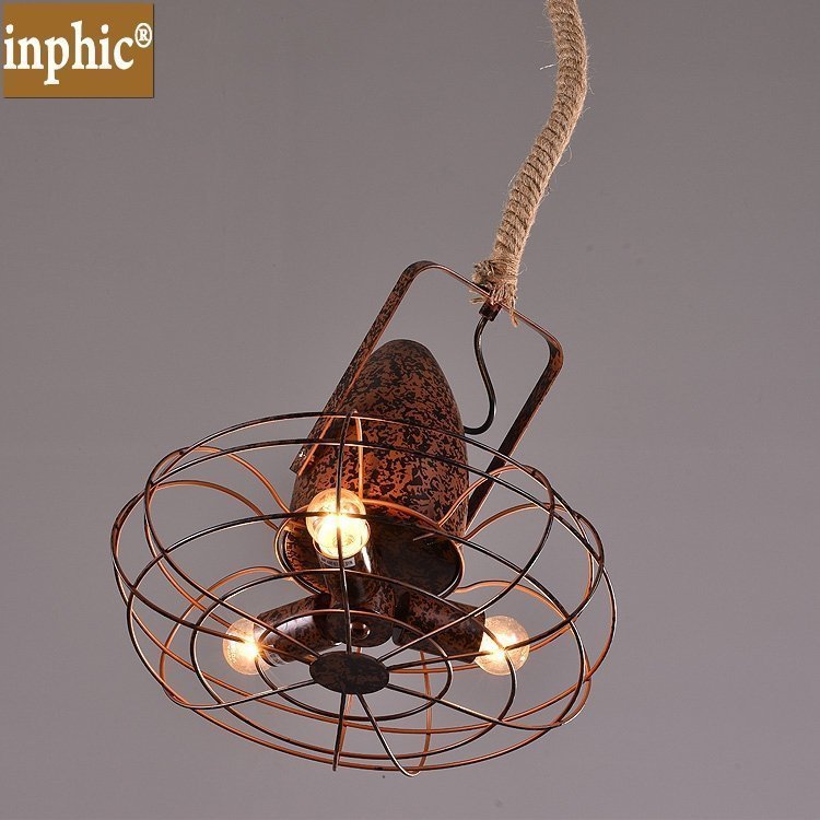 INPHIC-創意鐵藝風扇吊燈工業風鐵藝麻繩吊燈loft風裝飾燈客廳餐廳酒吧臺