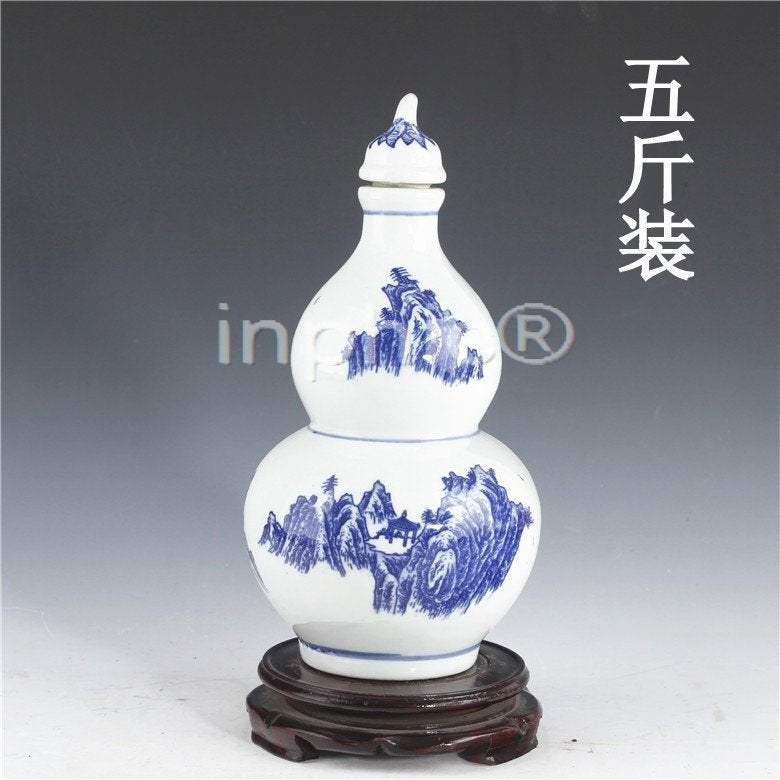 INPHIC-景德鎮5斤青花陶瓷密封酒壇子 五斤山水葫蘆酒瓶 酒壺 酒具