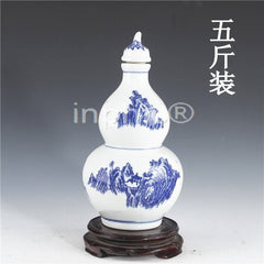 INPHIC-景德鎮5斤青花陶瓷密封酒壇子 五斤山水葫蘆酒瓶 酒壺 酒具