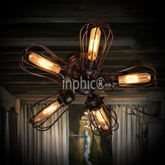 INPHIC-美式復古5頭吸頂燈工業鐵籠燈罩 咖啡廳酒吧loft藝術兩用燈