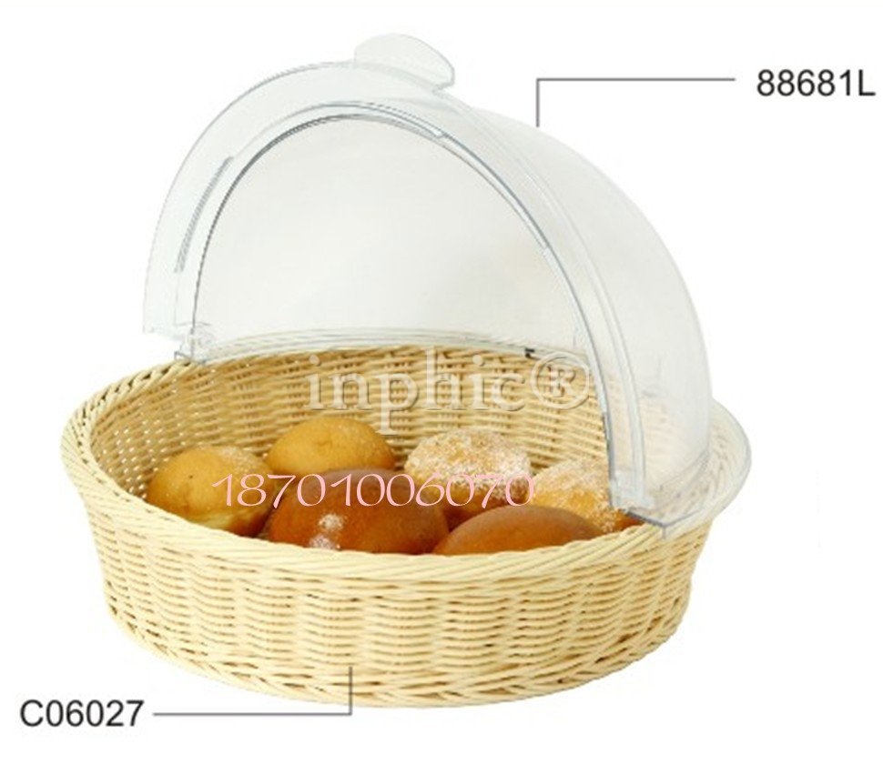 INPHIC-展示盆仿藤籃+PC透明半翻蓋蛋糕壽司套件