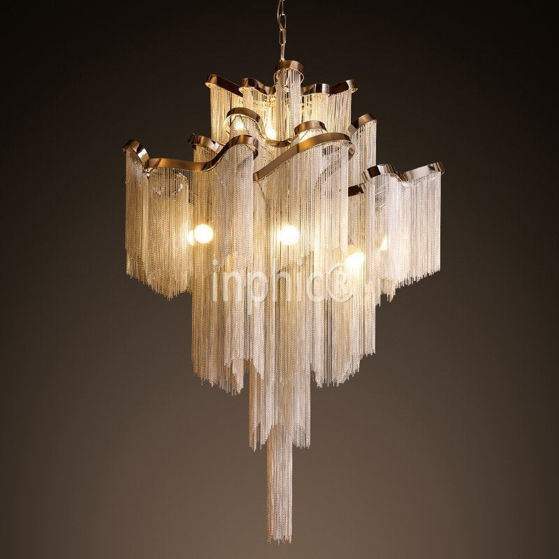 INPHIC-後現代簡約 酒吧吧臺客廳餐桌鐵鍊流蘇吊燈 藝術瀑布吊燈