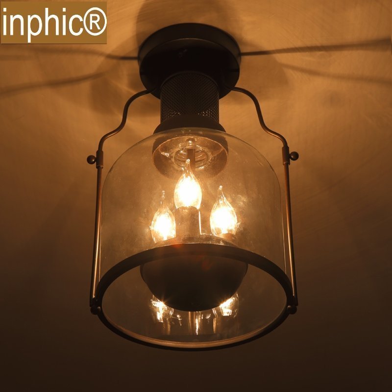 INPHIC-簡約美式鄉村復古做舊吸頂燈餐廳吧臺咖啡廳玻璃燈具