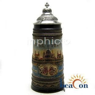 INPHIC-德國傳統手工浮雕彩繪【布達佩斯國會大廈】【德國風景】【 馬車紀念版】啤酒杯