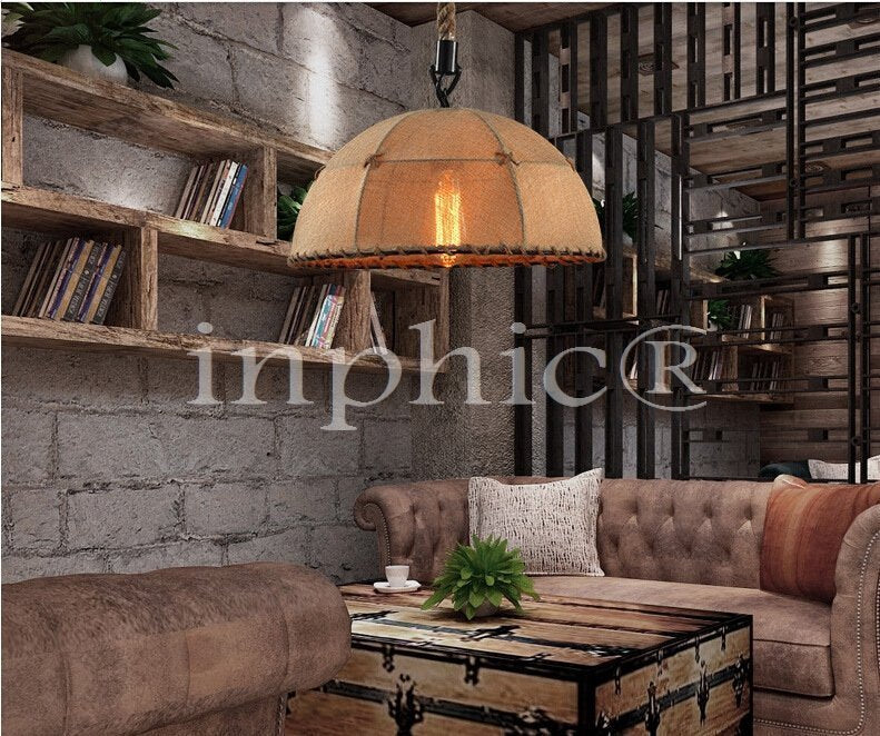 INPHIC-loft美式鄉村復古懷舊餐廳酒吧臺咖啡廳北歐手工麻繩麻布吊燈 直徑35