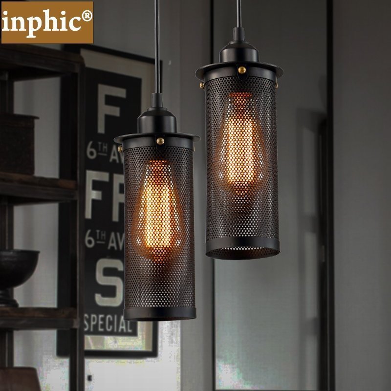 INPHIC-美式鄉村吧臺吊燈酒店鋪創意復古工業鐵網酒吧吊燈咖啡廳鐵藝燈具