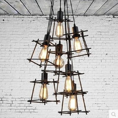 INPHIC-美式吊燈復古 咖啡廳吧檯燈 歐式餐廳客廳簡約 工業風小鐵架吊燈 7頭中款