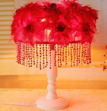 INPHIC-喜慶臥室床頭燈 結婚禮品 紅花朵羽毛檯燈 日韓田園公主燈