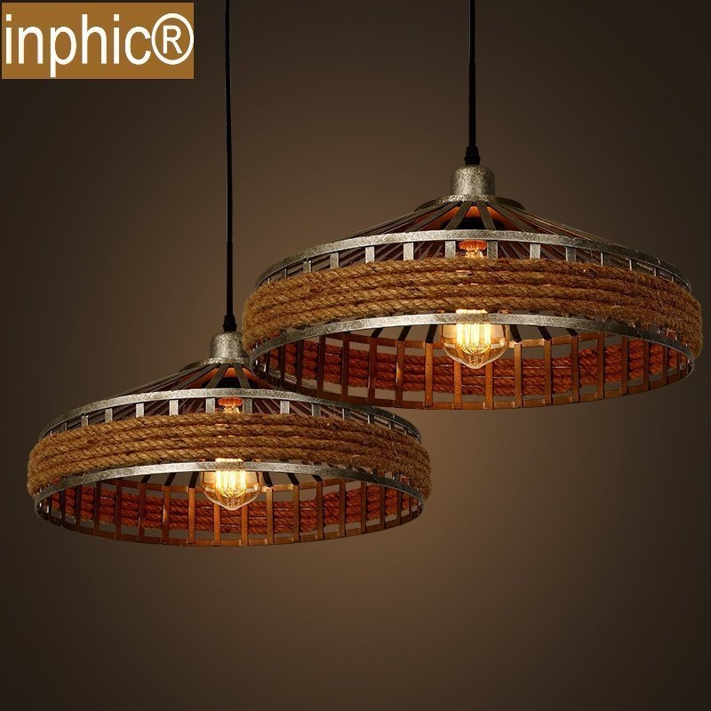 INPHIC-美式鄉村吊燈復古創意客廳燈田園麻繩工業餐廳吊燈燈具