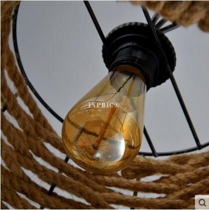 INPHIC-北歐美式鄉村創意復古燈餐廳吧臺吊燈服裝店陽臺過道麻繩吊燈燈具 配復古燈泡
