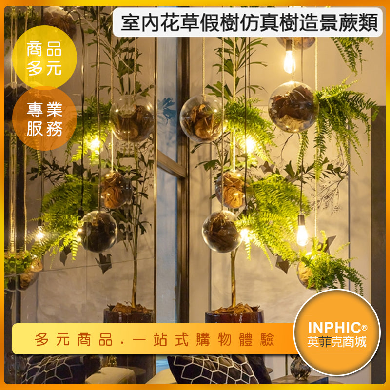 INPHIC-仿真植物玻璃球 室內懸掛假植物裝飾 造景蕨類 吊錘玻璃瓶 垂吊式玻璃植物瓶-BJJ009104A